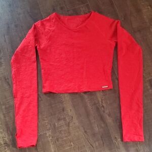 ZYIA Red Snowflake Crop Long Sleeve Size Large Top
